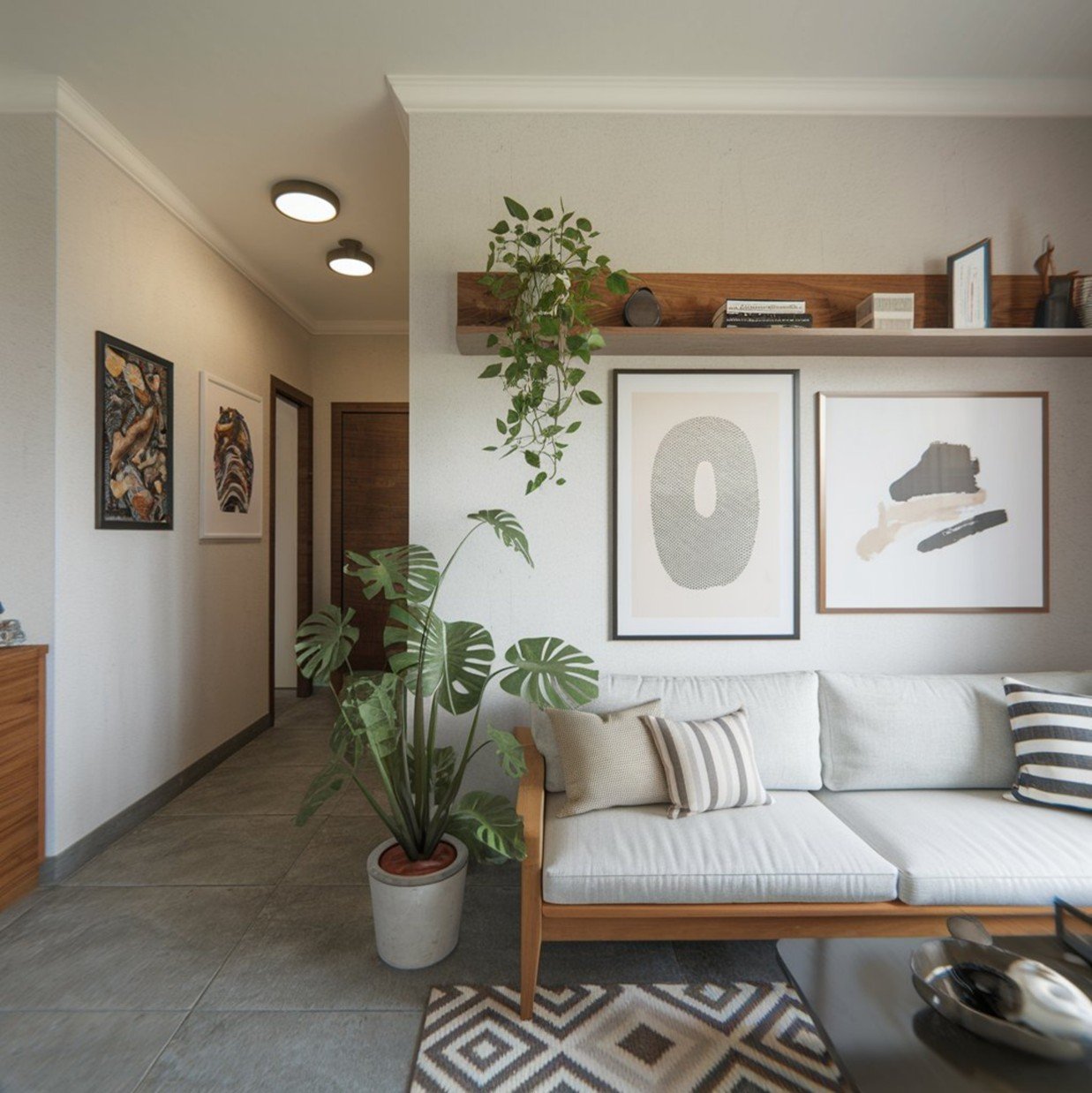 Clean and organized Airbnb living room.