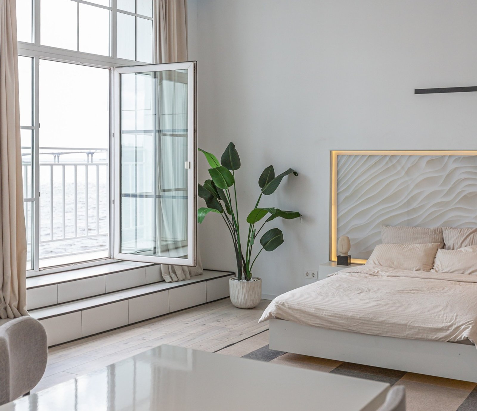 Airbnb bedroom setup clean bed ready for guests.