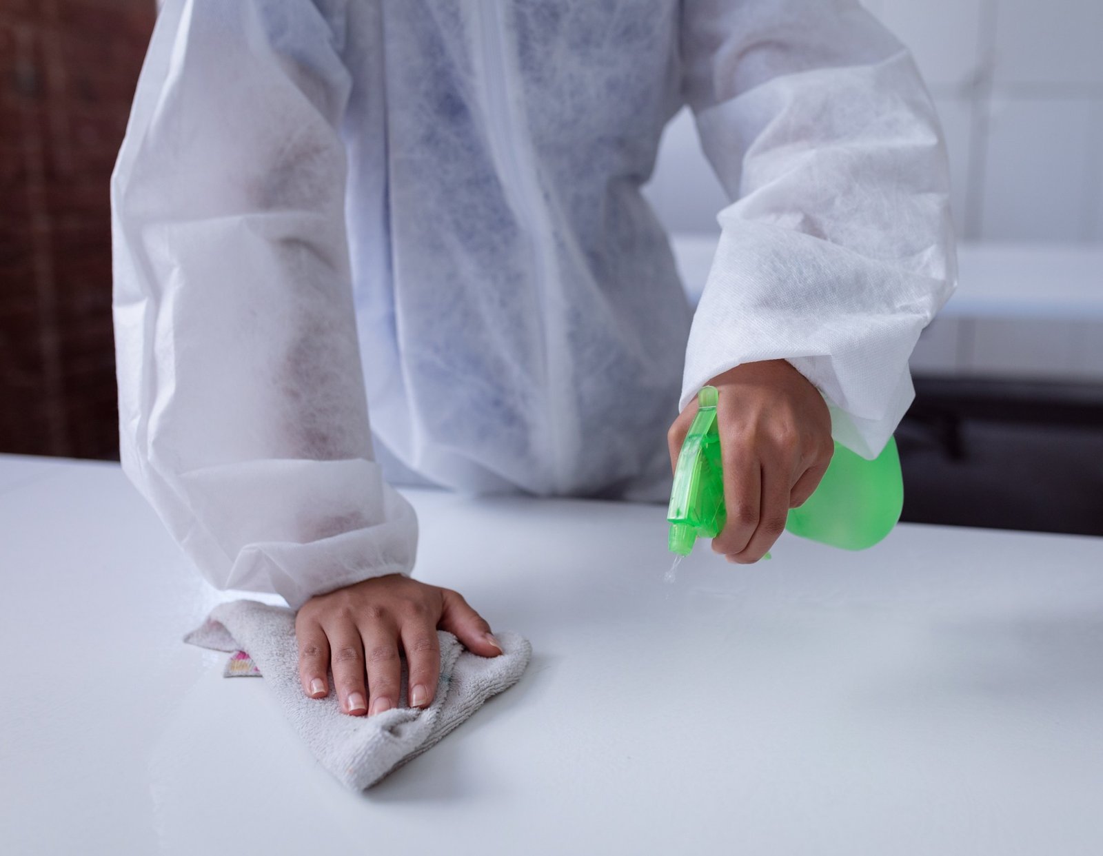Disinfecting surfaces in rental property.