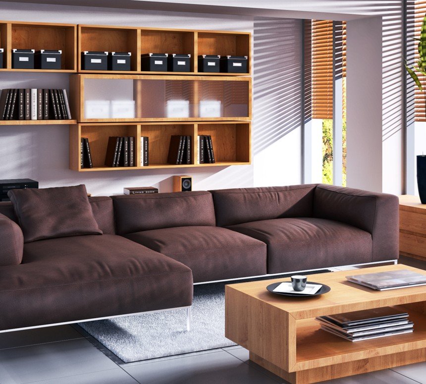 Living room home cleaning tidy and organized space.