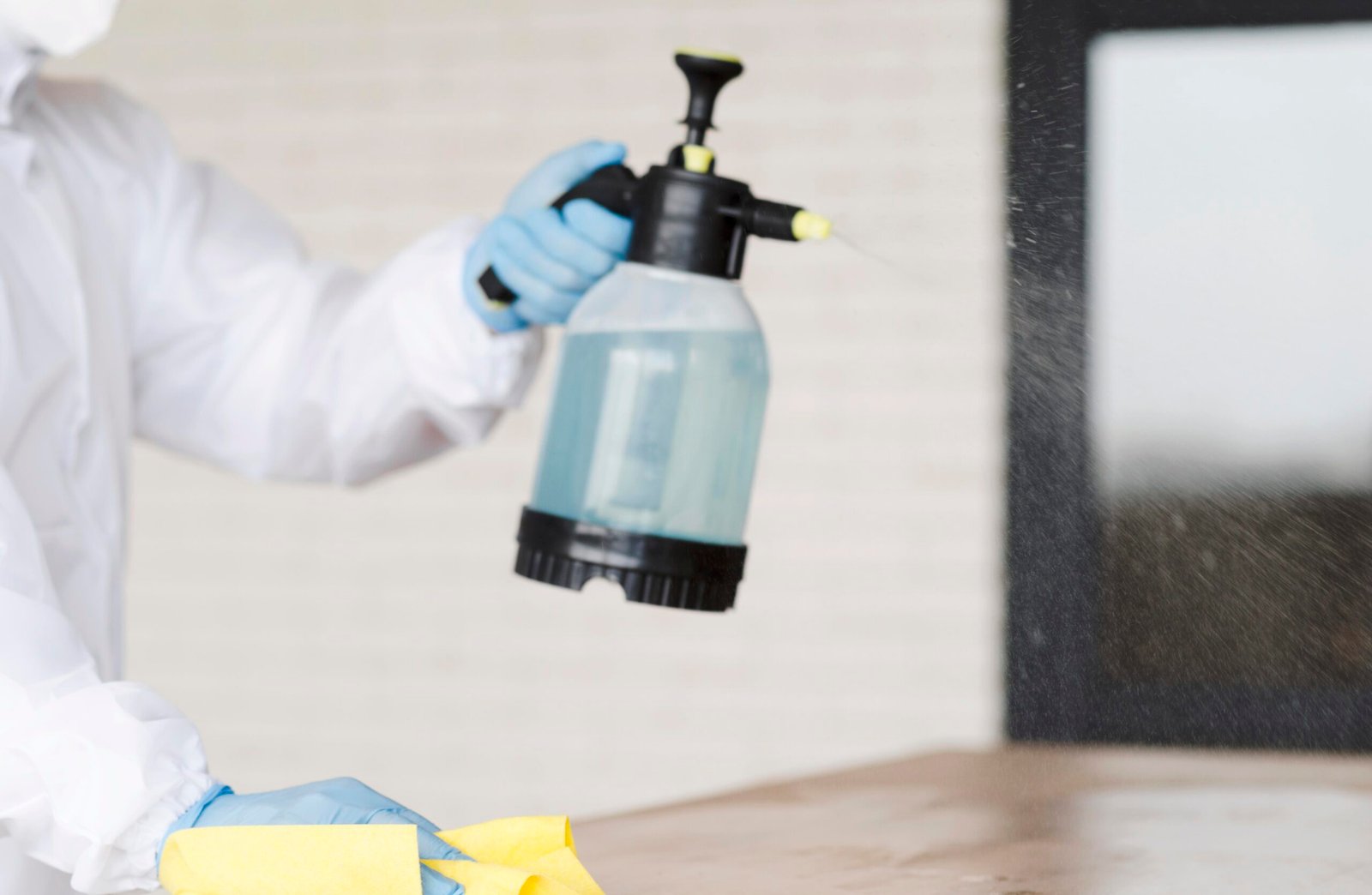 Disinfecting high-touch surfaces during deep cleaning.
