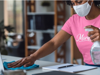 Disinfecting office surfaces workspace cleaning.