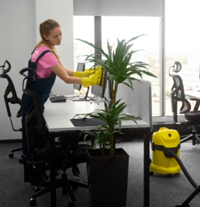 Professional commercial cleaning team working.